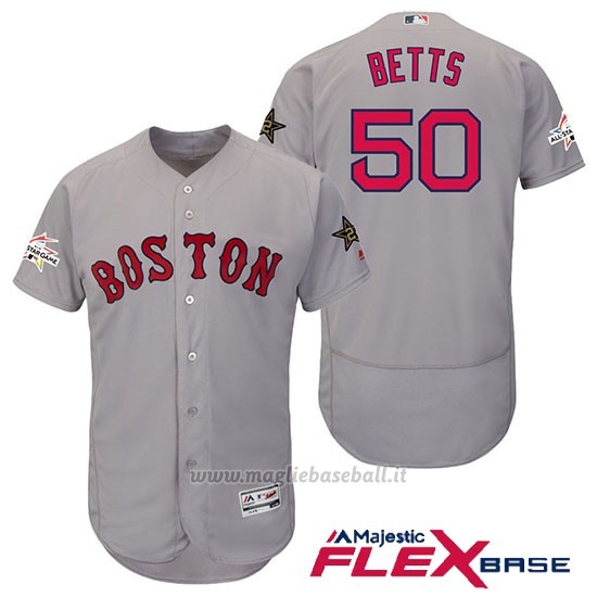 Maglia Baseball Uomo Boston Red Sox 50 Mookie Betts Grigio 2017 Mlb All Star Game Flex Base